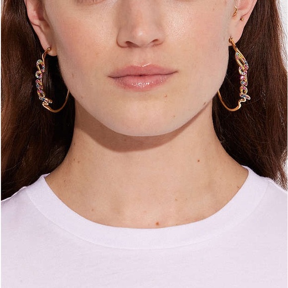 NWT COACH Signature Script Hoop Earrings - Picture 2 of 7